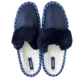 Onale Navy Blue Slippers with Fur Lining